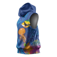 Hawaiian Funny Fruits Sea Animals Sleeveless Hoodie Mango Reef Triggerfish and Pineapple Turtle and Mandarin Jellyfish LT03 - Polynesian Pride