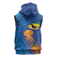 Hawaiian Funny Fruits Sea Animals Sleeveless Zip Hoodie Mango Reef Triggerfish and Pineapple Turtle and Mandarin Jellyfish LT03 - Polynesian Pride