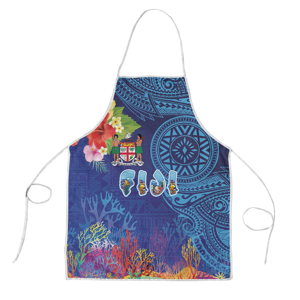 Fiji Day Apron Coral Reef with Tapa Motifs and Hibiscus Ocean Vibe