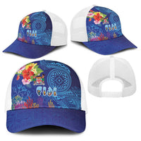 Fiji Day Baseball Net Cap Coral Reef with Tapa Motifs and Hibiscus Ocean Vibe