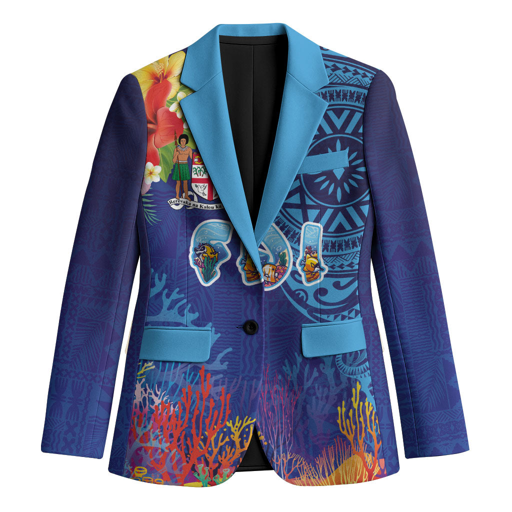 Fiji Day Blazer Coral Reef with Tapa Motifs and Hibiscus Ocean Vibe
