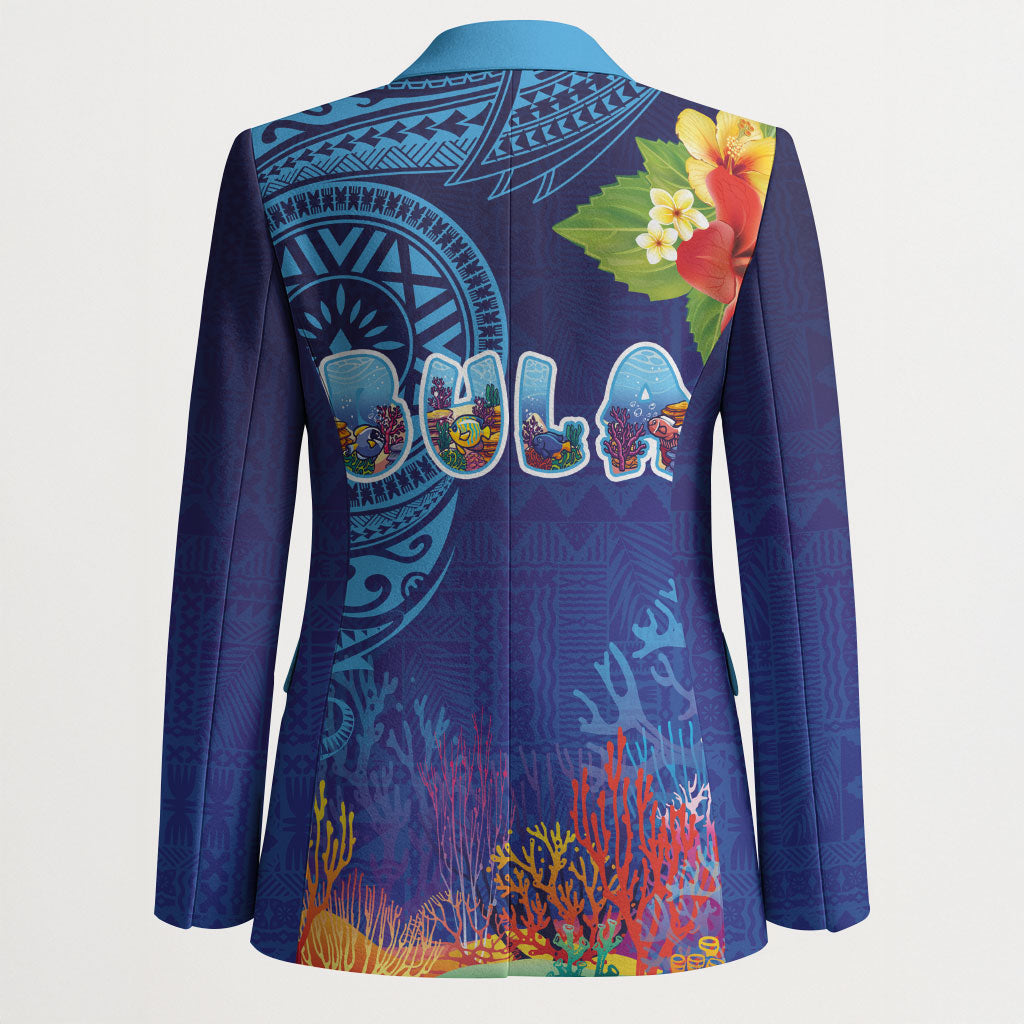 Fiji Day Blazer Coral Reef with Tapa Motifs and Hibiscus Ocean Vibe