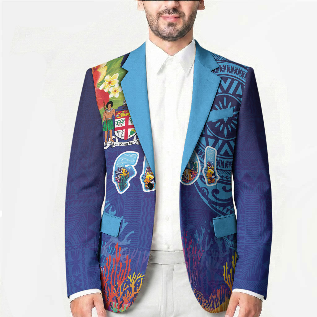 Fiji Day Blazer Coral Reef with Tapa Motifs and Hibiscus Ocean Vibe