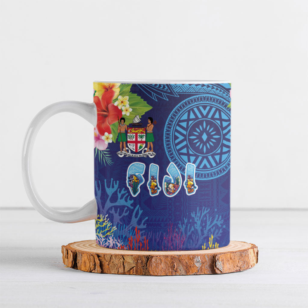 Fiji Day Ceramic Mug Coral Reef with Tapa Motifs and Hibiscus Ocean Vibe