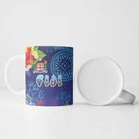 Fiji Day Ceramic Mug Coral Reef with Tapa Motifs and Hibiscus Ocean Vibe