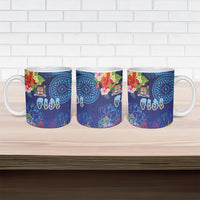Fiji Day Ceramic Mug Coral Reef with Tapa Motifs and Hibiscus Ocean Vibe