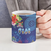 Fiji Day Ceramic Mug Coral Reef with Tapa Motifs and Hibiscus Ocean Vibe