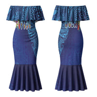 Fiji Day Couples Matching Mermaid Dress and Long Sleeve Button Shirt Coral Reef with Tapa Motifs and Hibiscus Ocean Vibe LT03 - Polynesian Pride