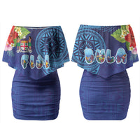 Fiji Day Family Matching Off Shoulder Short Dress and Hawaiian Shirt Coral Reef with Tapa Motifs and Hibiscus Ocean Vibe LT03 Mom's Dress Blue - Polynesian Pride