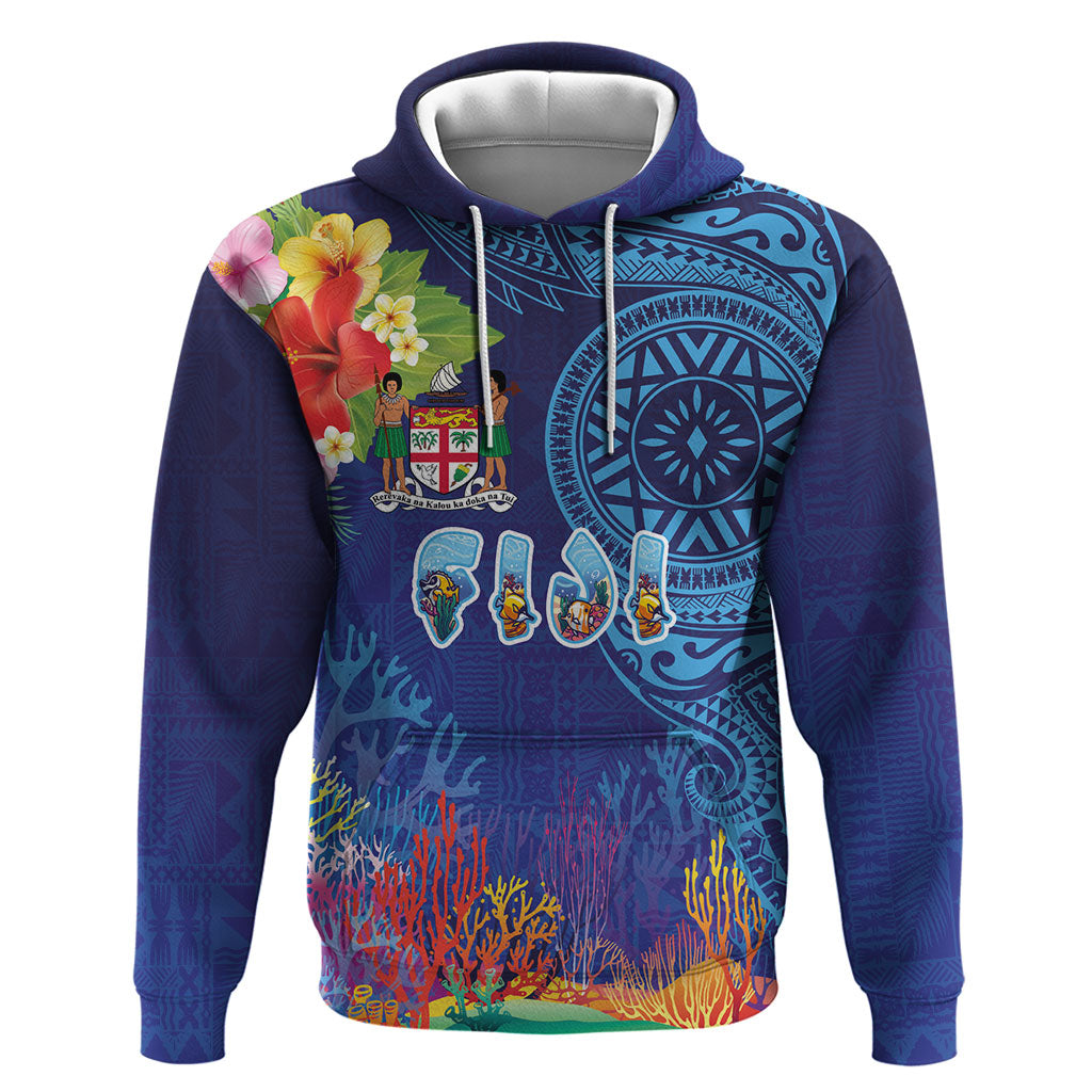 Fiji Day Hoodie Coral Reef with Tapa Motifs and Hibiscus Ocean Vibe
