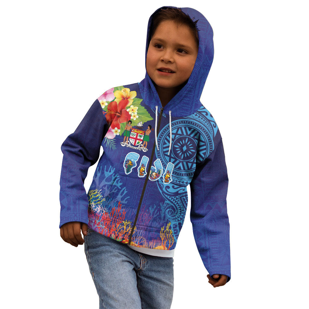 Fiji Day Kid Hoodie Coral Reef with Tapa Motifs and Hibiscus Ocean Vibe
