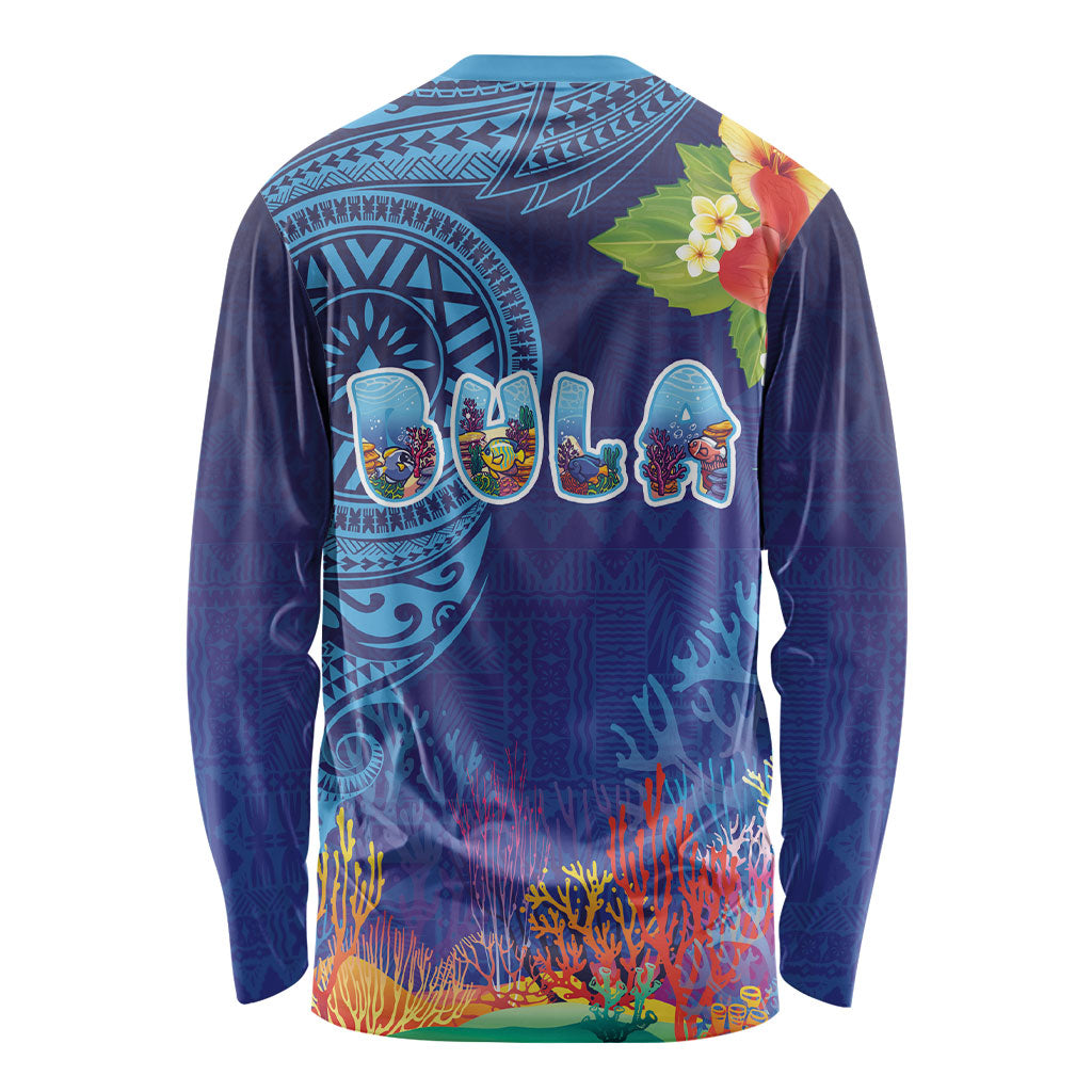 Fiji Day Long Sleeve Shirt Coral Reef with Tapa Motifs and Hibiscus Ocean Vibe LT03 - Polynesian Pride