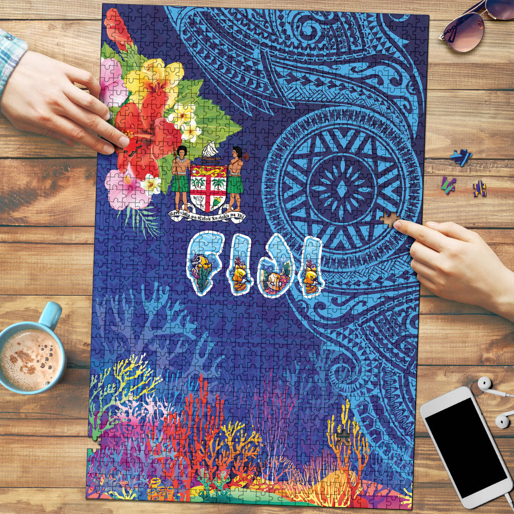Fiji Day Puzzle Coral Reef with Tapa Motifs and Hibiscus Ocean Vibe