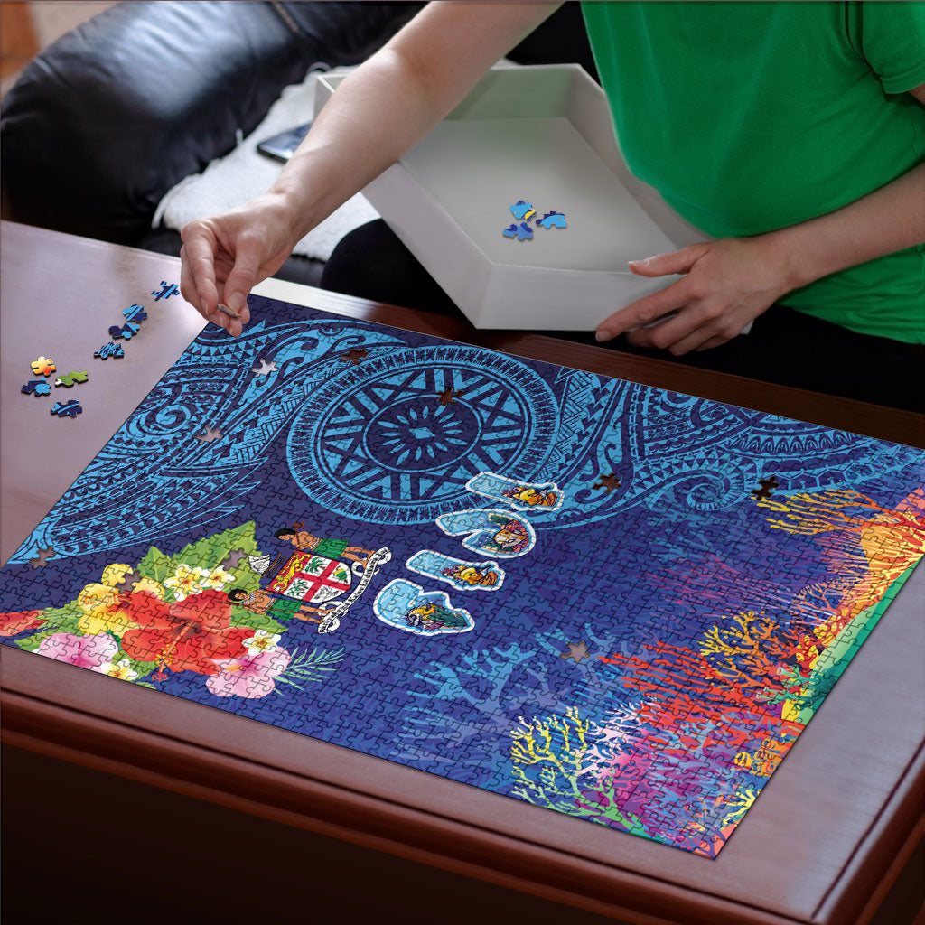 Fiji Day Puzzle Coral Reef with Tapa Motifs and Hibiscus Ocean Vibe