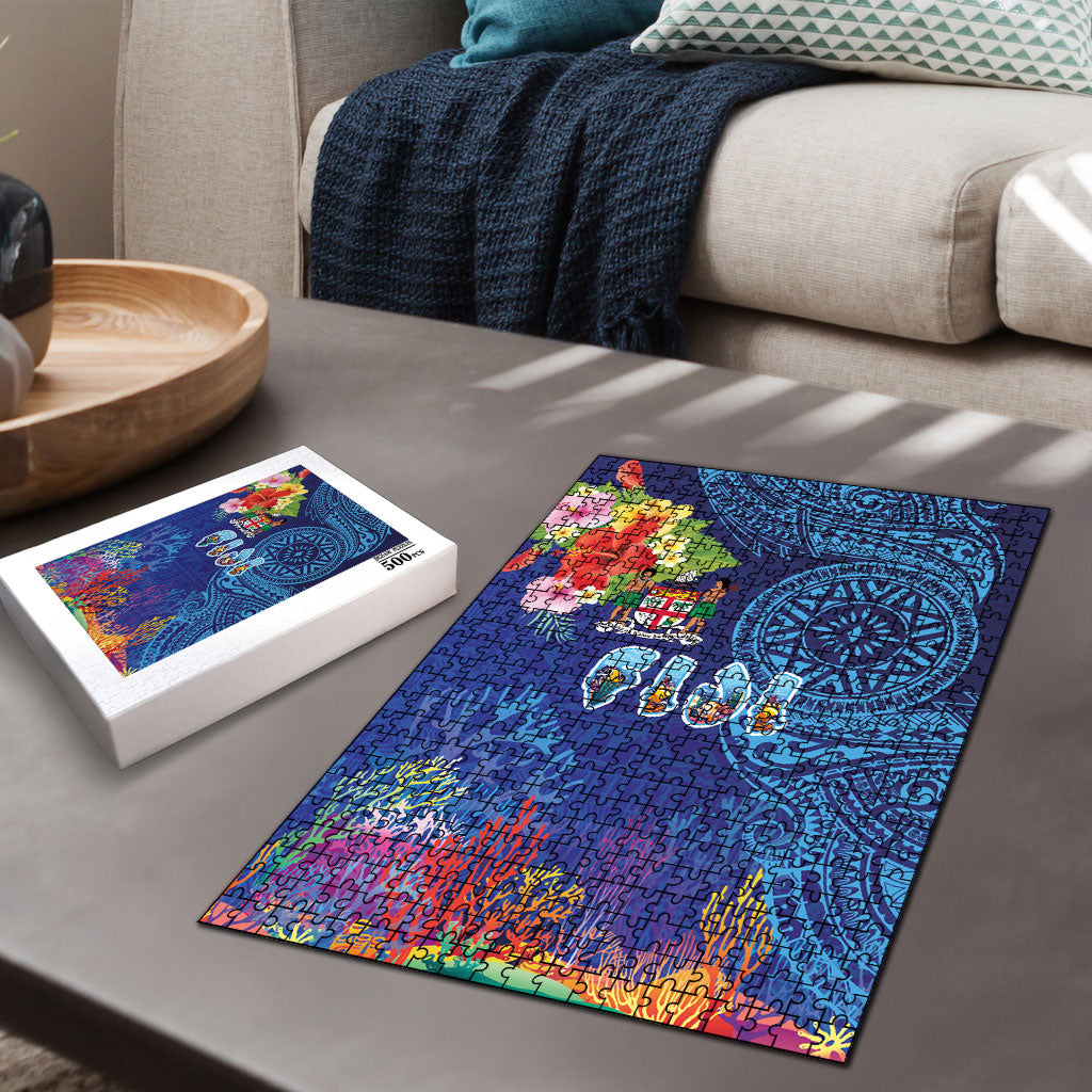 Fiji Day Puzzle Coral Reef with Tapa Motifs and Hibiscus Ocean Vibe
