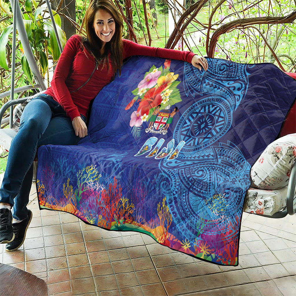 Fiji Day Quilt Coral Reef with Tapa Motifs and Hibiscus Ocean Vibe LT03 - Polynesian Pride