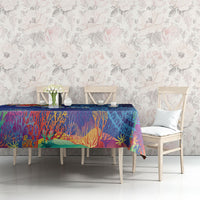 Fiji Day Tablecloth Coral Reef with Tapa Motifs and Hibiscus Ocean Vibe