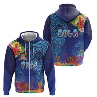 Fiji Day Zip Hoodie Coral Reef with Tapa Motifs and Hibiscus Ocean Vibe LT03 - Polynesian Pride