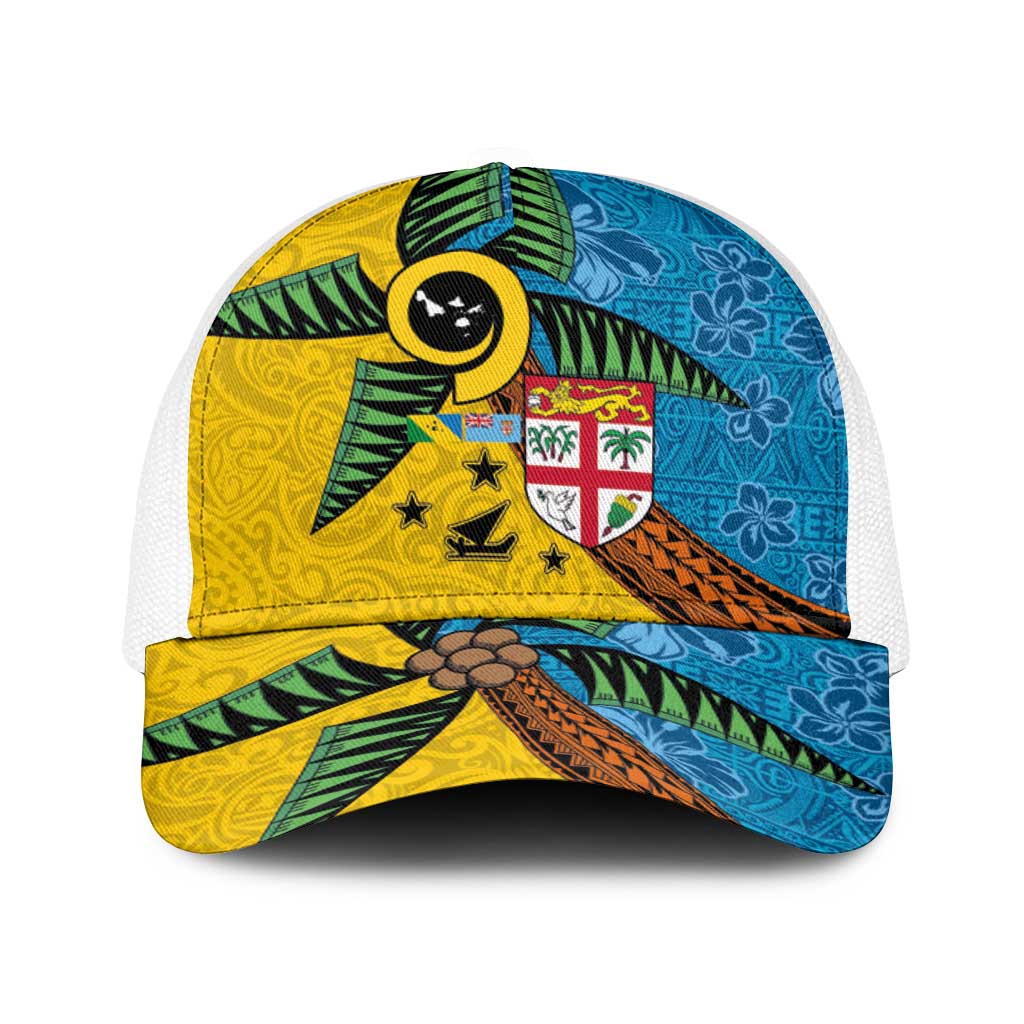 Malampa Fiji Day Baseball Net Cap Tapa and Melanesian Patterns with Coat of Arms