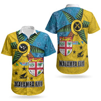 Malampa Fiji Day Couples Matching Off The Shoulder Long Sleeve Dress and Hawaiian Shirt Tapa and Melanesian Patterns with Coat of Arms LT03 - Polynesian Pride