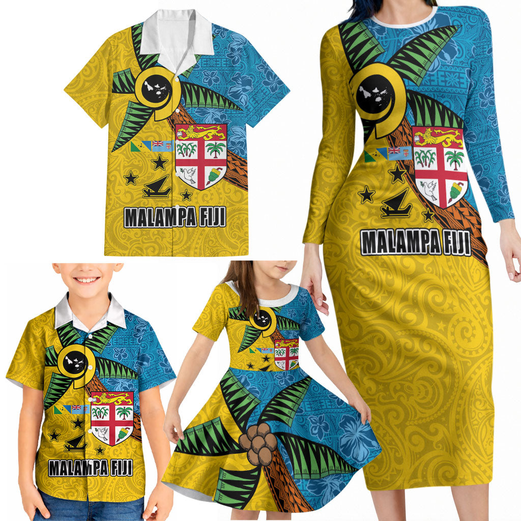 Malampa Fiji Day Family Matching Long Sleeve Bodycon Dress and Hawaiian Shirt Tapa and Melanesian Patterns with Coat of Arms LT03 - Polynesian Pride