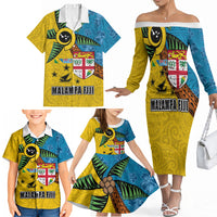 Malampa Fiji Day Family Matching Off The Shoulder Long Sleeve Dress and Hawaiian Shirt Tapa and Melanesian Patterns with Coat of Arms LT03 - Polynesian Pride