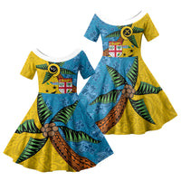 Malampa Fiji Day Family Matching Off The Shoulder Long Sleeve Dress and Hawaiian Shirt Tapa and Melanesian Patterns with Coat of Arms LT03 Daughter's Dress Multicolor - Polynesian Pride