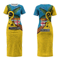 Malampa Fiji Day Family Matching Short Sleeve Bodycon Dress and Hawaiian Shirt Tapa and Melanesian Patterns with Coat of Arms LT03 Mom's Dress Multicolor - Polynesian Pride