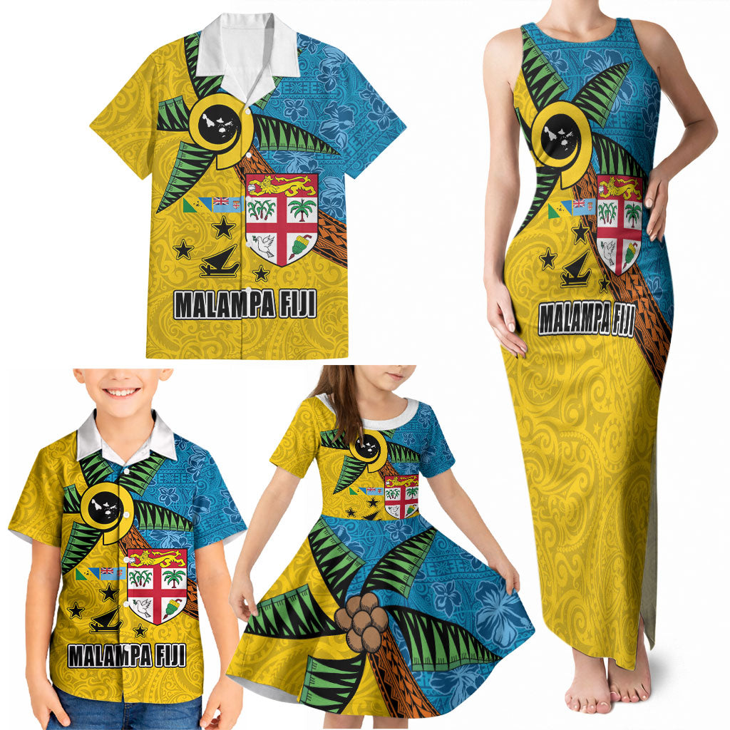 Malampa Fiji Day Family Matching Tank Maxi Dress and Hawaiian Shirt Tapa and Melanesian Patterns with Coat of Arms LT03 - Polynesian Pride