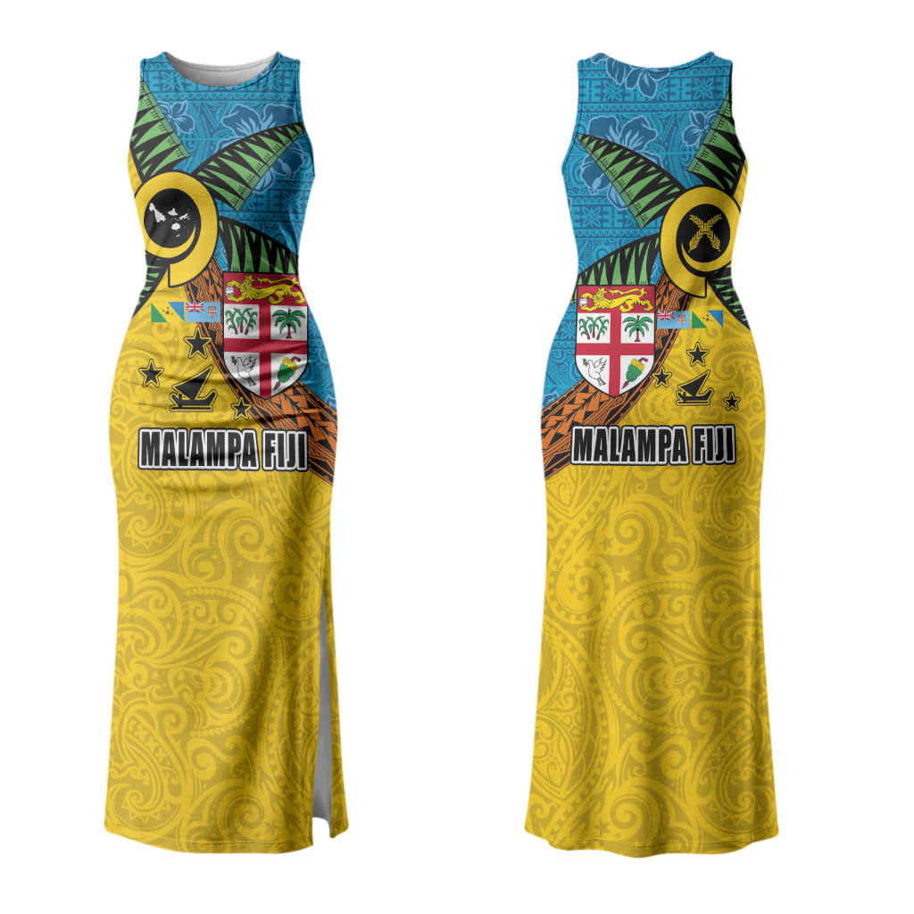 Malampa Fiji Day Family Matching Tank Maxi Dress and Hawaiian Shirt Tapa and Melanesian Patterns with Coat of Arms LT03 Mom's Dress Multicolor - Polynesian Pride