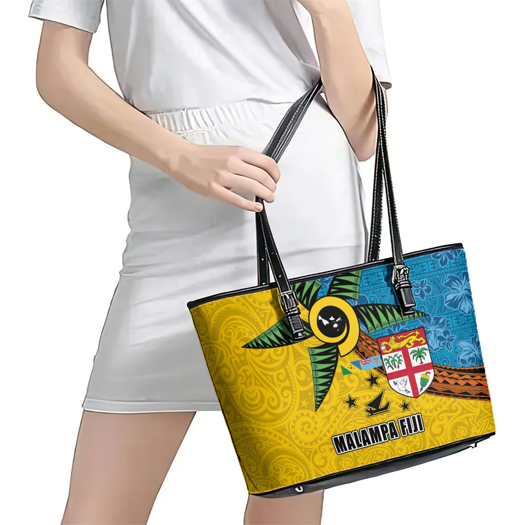 Malampa Fiji Day Leather Tote Bag Tapa and Melanesian Patterns with Coat of Arms LT03 - Polynesian Pride