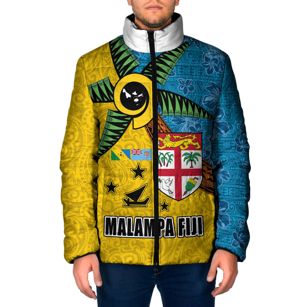 Malampa Fiji Day Padded Jacket Tapa and Melanesian Patterns with Coat of Arms