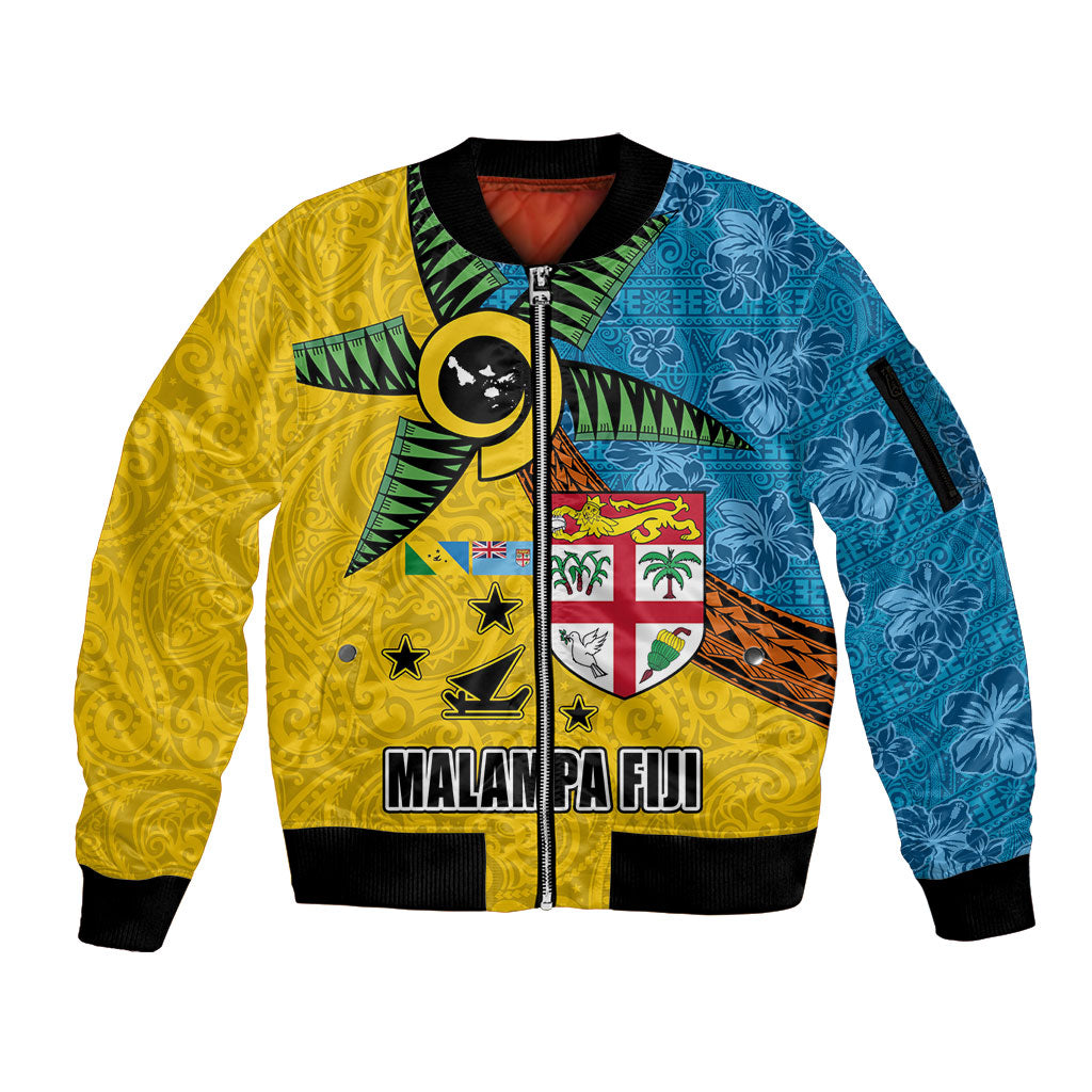 Malampa Fiji Day Sleeve Zip Bomber Jacket Tapa and Melanesian Patterns with Coat of Arms