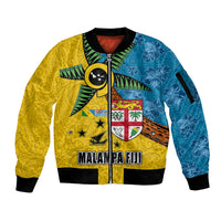 Malampa Fiji Day Sleeve Zip Bomber Jacket Tapa and Melanesian Patterns with Coat of Arms