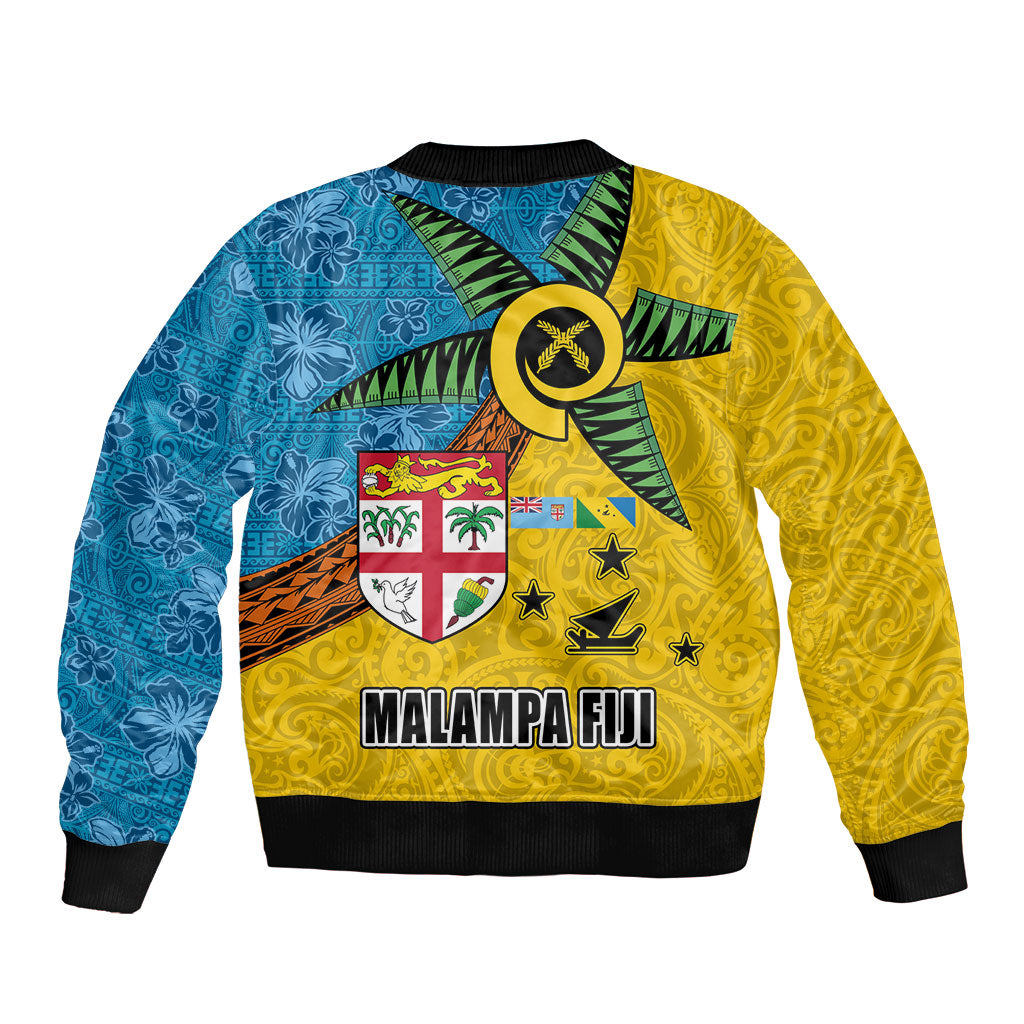 Malampa Fiji Day Sleeve Zip Bomber Jacket Tapa and Melanesian Patterns with Coat of Arms