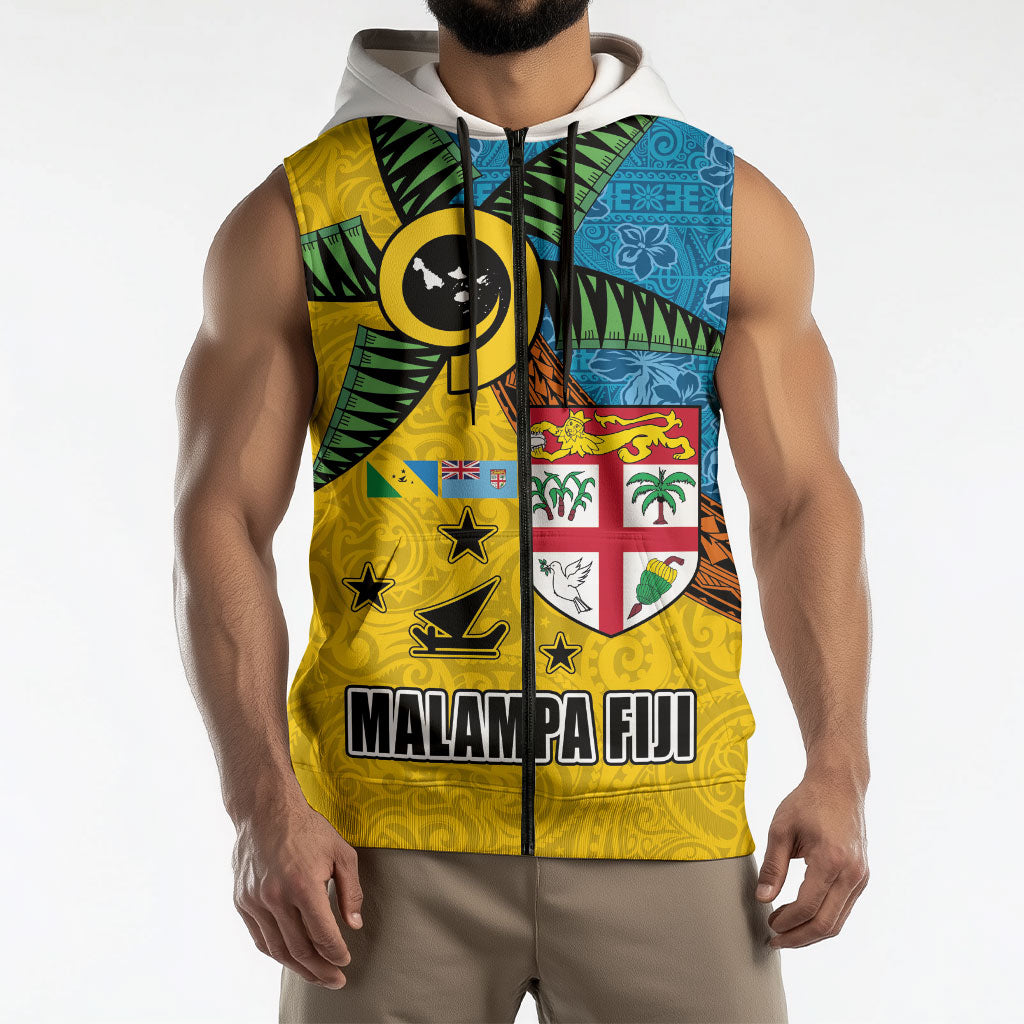 Malampa Fiji Day Sleeveless Zip Hoodie Tapa and Melanesian Patterns with Coat of Arms LT03 - Polynesian Pride