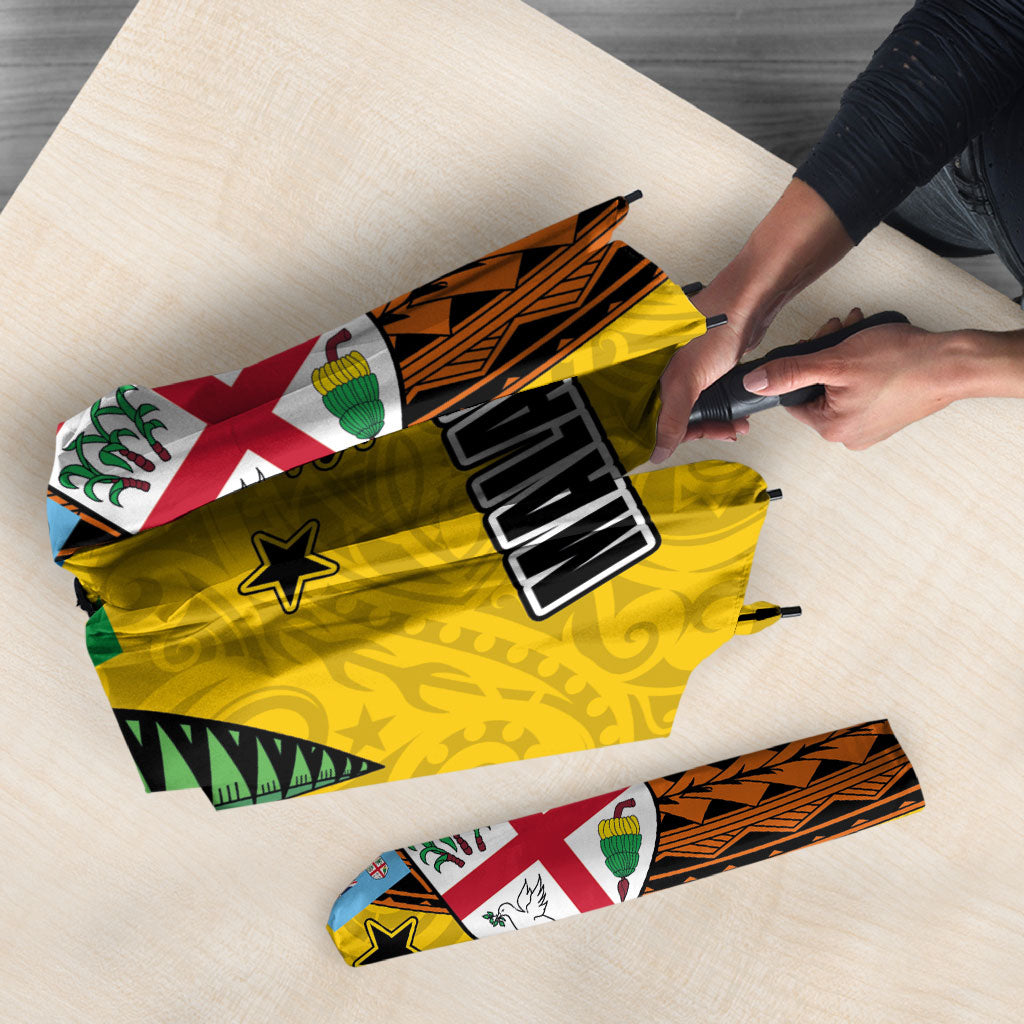 Malampa Fiji Day Umbrella Tapa and Melanesian Patterns with Coat of Arms LT03 - Polynesian Pride