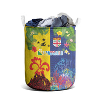 Malampa Fiji Day Laundry Basket Volcano and Coral Reef with Culture Patterns Split Style LT03 - Polynesian Pride