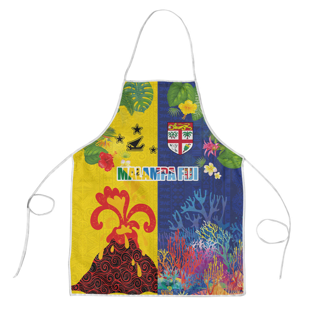 Malampa Fiji Day Apron Volcano and Coral Reef with Culture Patterns Split Style