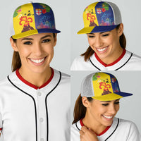 Malampa Fiji Day Baseball Net Cap Volcano and Coral Reef with Culture Patterns Split Style
