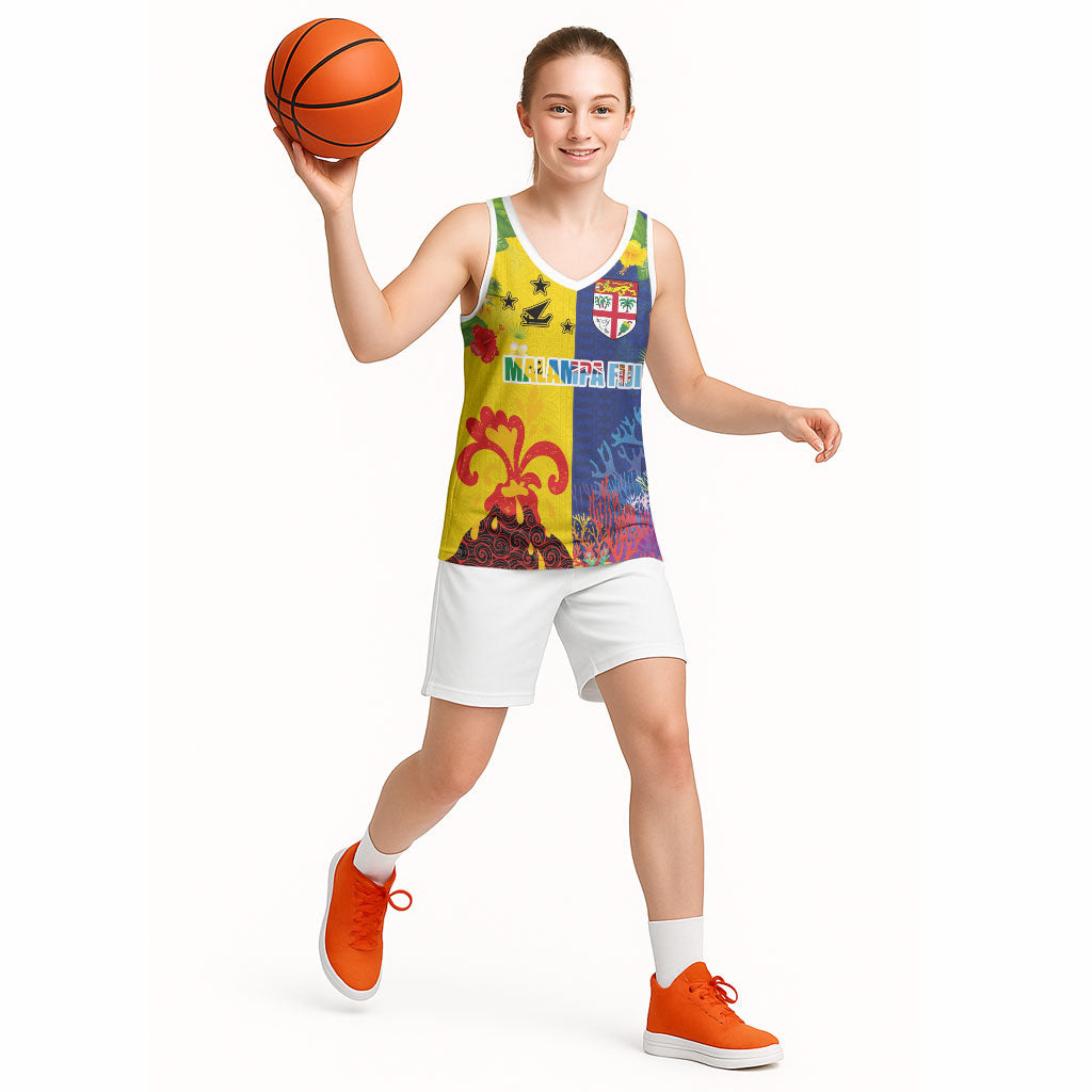 Malampa Fiji Day Basketball Jersey Volcano and Coral Reef with Culture Patterns Split Style LT03 - Polynesian Pride