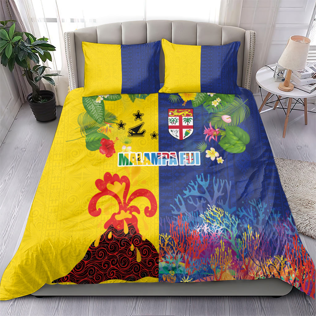 Malampa Fiji Day Bedding Set Volcano and Coral Reef with Culture Patterns Split Style LT03 - Polynesian Pride
