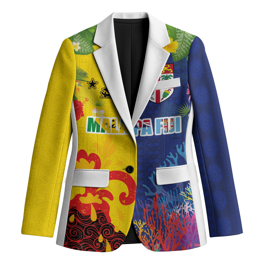 Malampa Fiji Day Blazer Volcano and Coral Reef with Culture Patterns Split Style