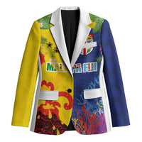 Malampa Fiji Day Blazer Volcano and Coral Reef with Culture Patterns Split Style