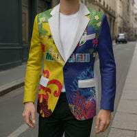 Malampa Fiji Day Blazer Volcano and Coral Reef with Culture Patterns Split Style