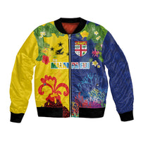 Malampa Fiji Day Bomber Jacket Volcano and Coral Reef with Culture Patterns Split Style