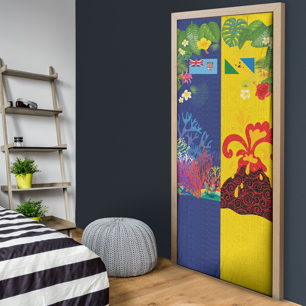 Malampa Fiji Day Door Cover Volcano and Coral Reef with Culture Patterns Split Style LT03 - Polynesian Pride