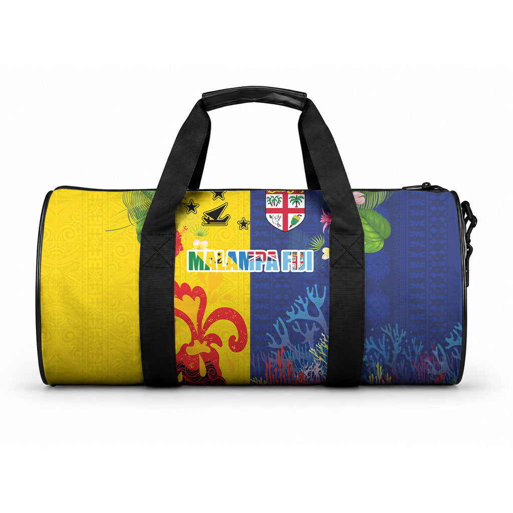 Malampa Fiji Day Duffle Bag Volcano and Coral Reef with Culture Patterns Split Style