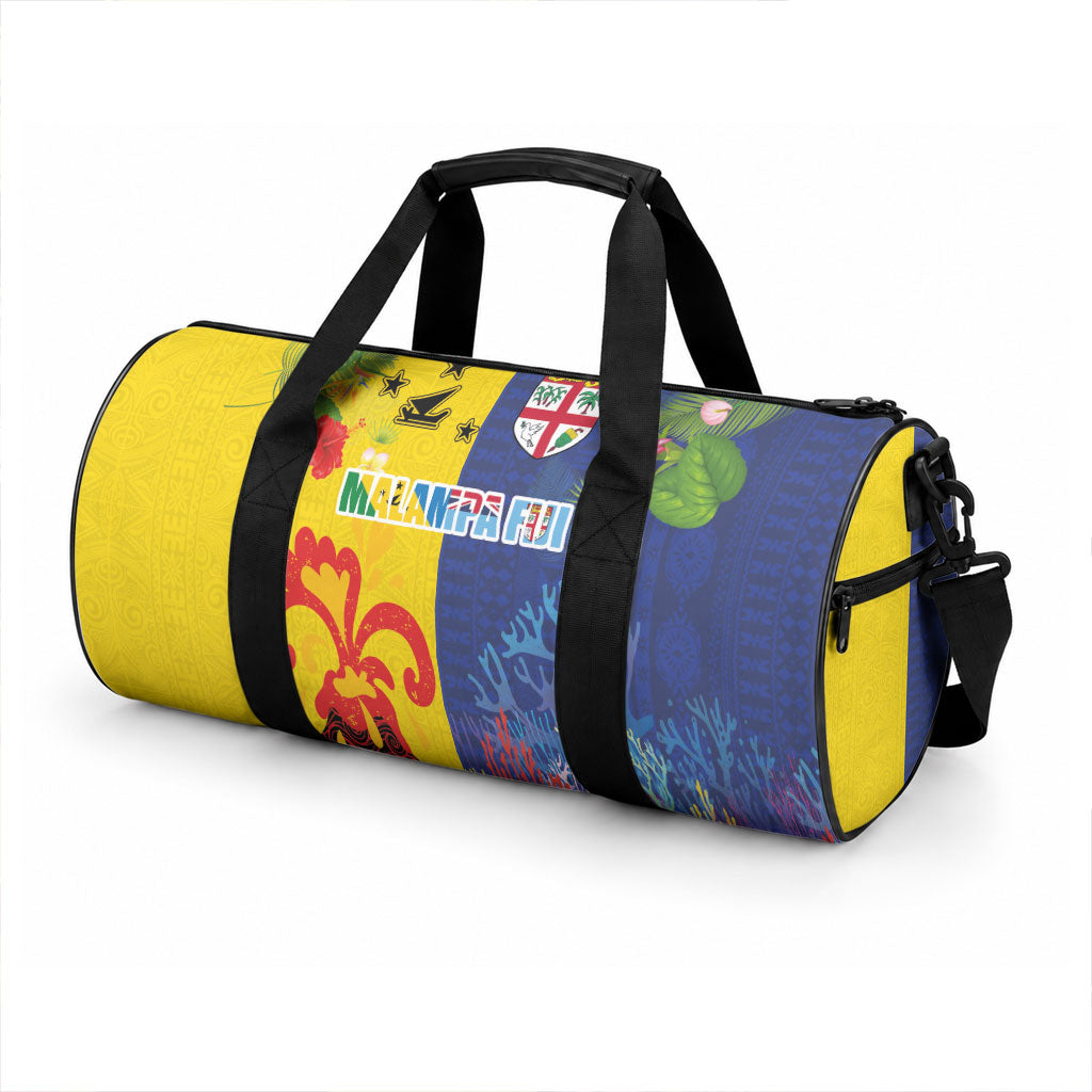 Malampa Fiji Day Duffle Bag Volcano and Coral Reef with Culture Patterns Split Style