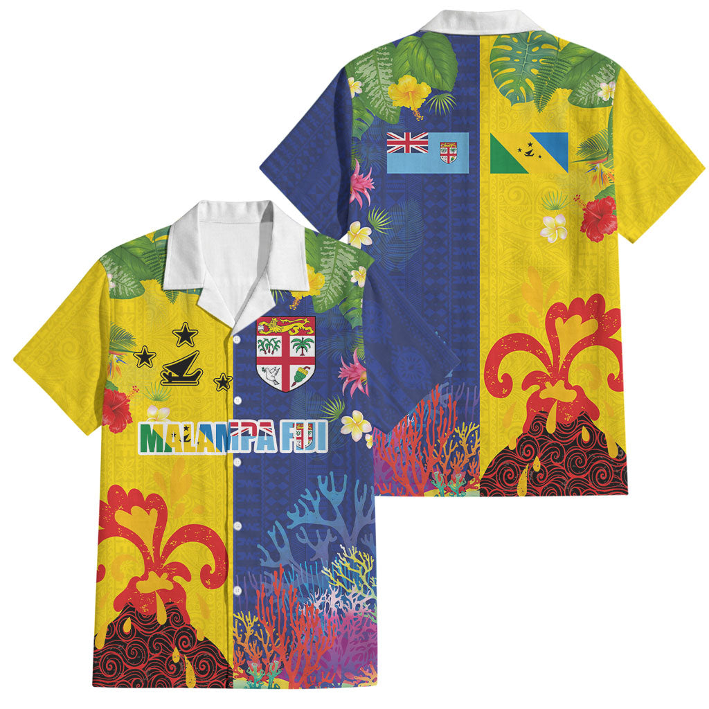 Malampa Fiji Day Family Matching Long Sleeve Bodycon Dress and Hawaiian Shirt Volcano and Coral Reef with Culture Patterns Split Style LT03 Dad's Shirt - Short Sleeve Multicolor - Polynesian Pride